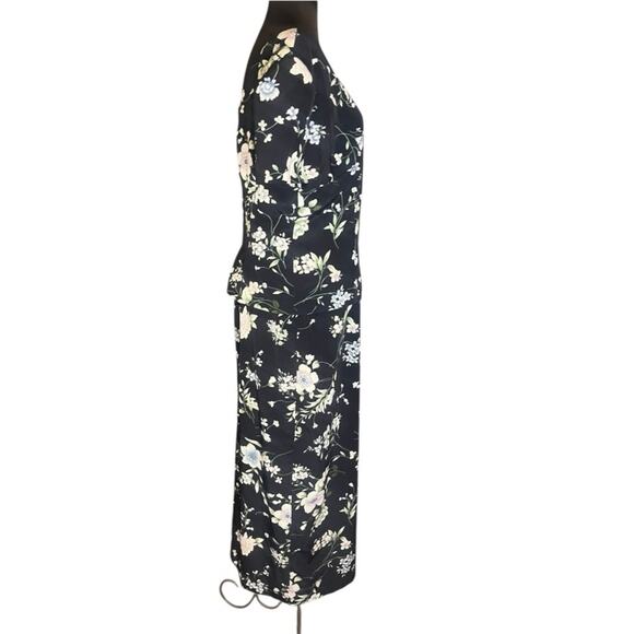 Vtg Floral Modest Peplum Maxi Dress 12 Feminine Wedding Guest Church Ladylike - Picture 3 of 6